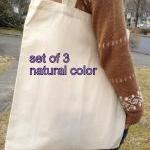 Set Of 3 Cotton Canvas Natural Color Tote, Custom..